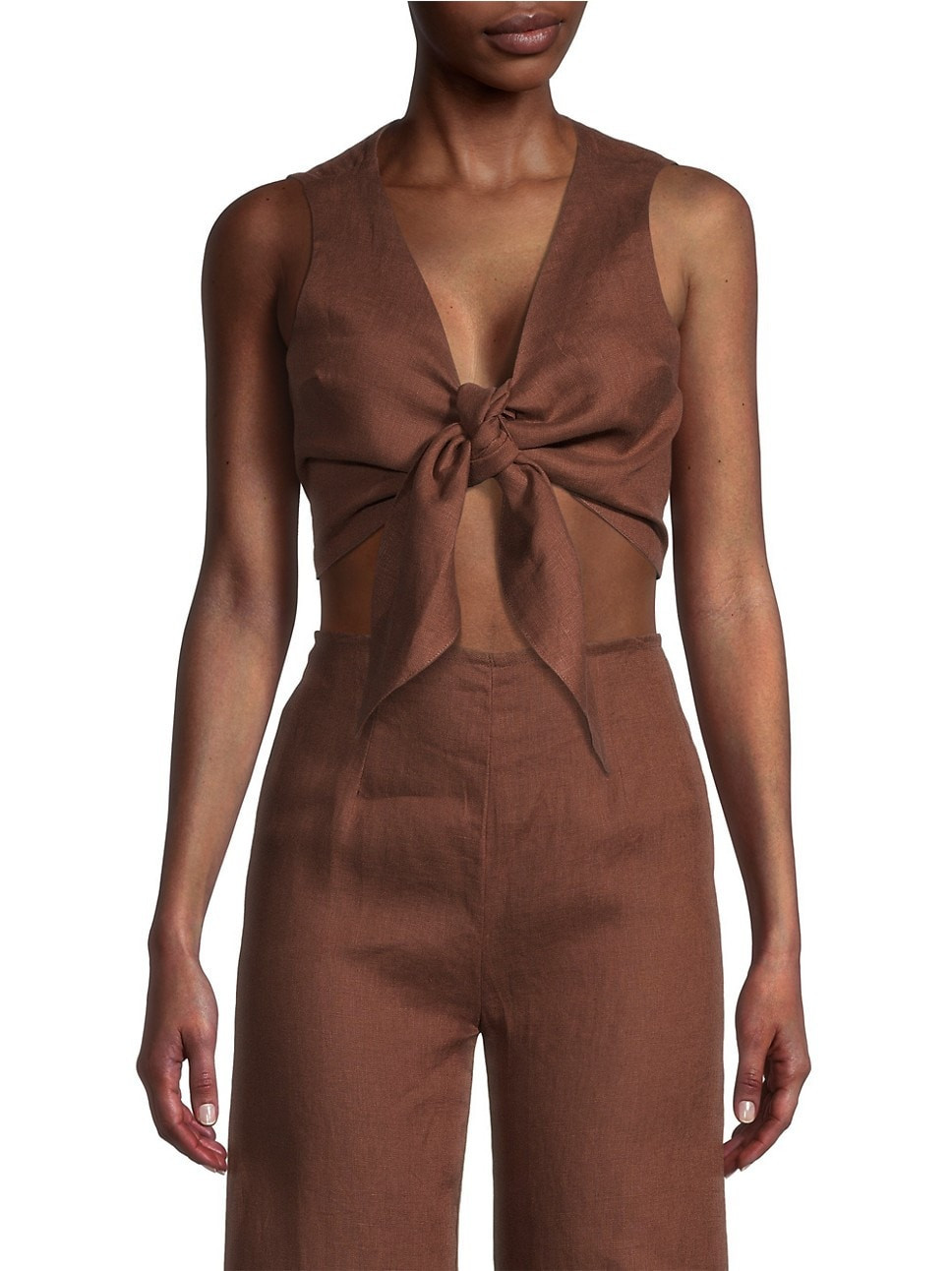 Dalaila Tie-Front Linen Crop Top | Saks Fifth Avenue