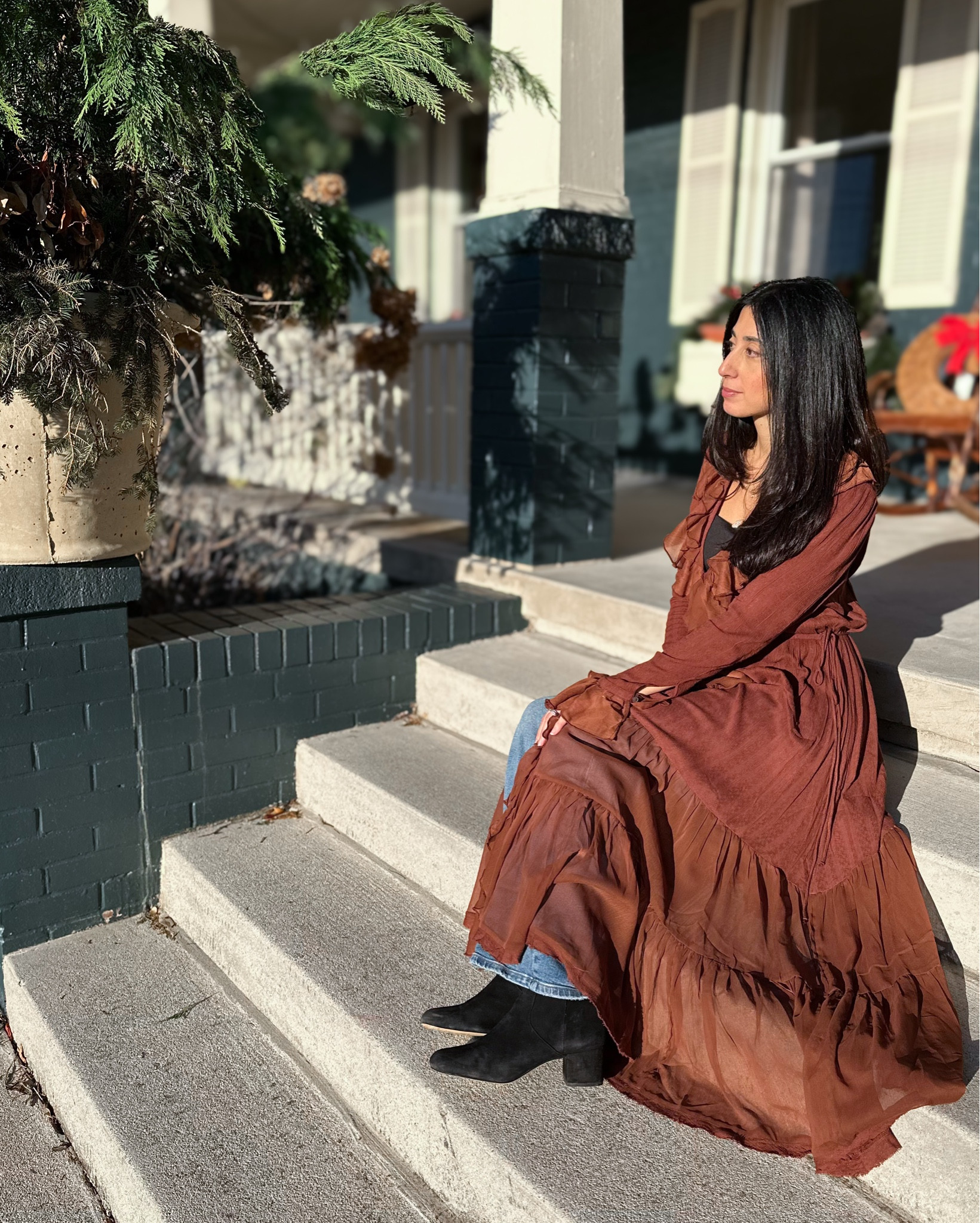 Versatile midi dress 🤎 dress/casual with jeans or wear with the attached slip & a pair of knee high boots. Runs small, so I sized up to a medium. 

#LTKGiftGuide #LTKTravel #LTKootd