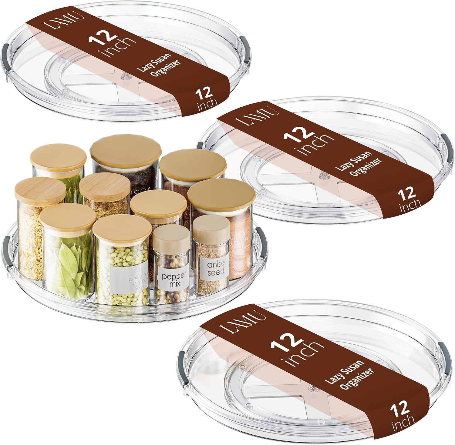 LAMU 12 in Lazy Susan Turntable, 4 Pack Clear Spice Rack, Organizer Storage | Amazon (US)