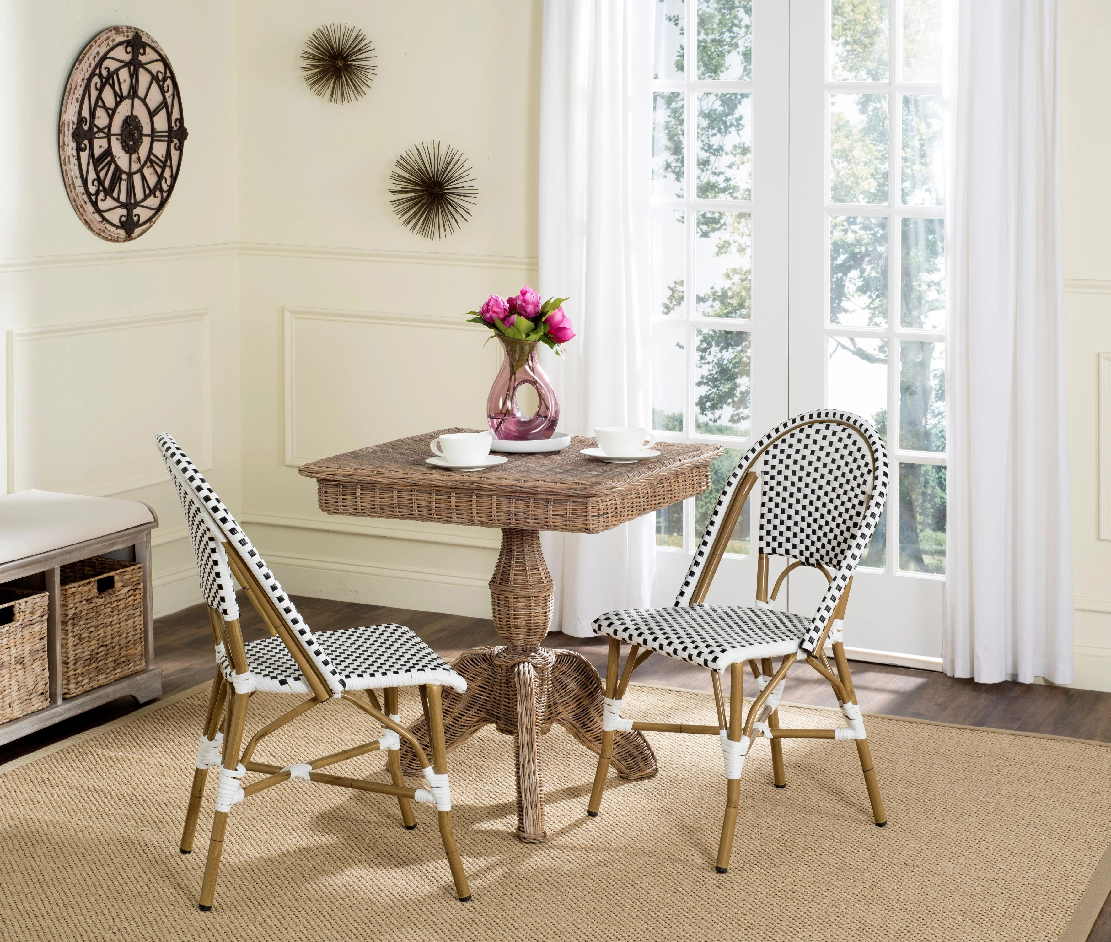 Safavieh Salcha Outdoor Bistro Side Chair, Set of 2 - Black/White | Walmart (US)