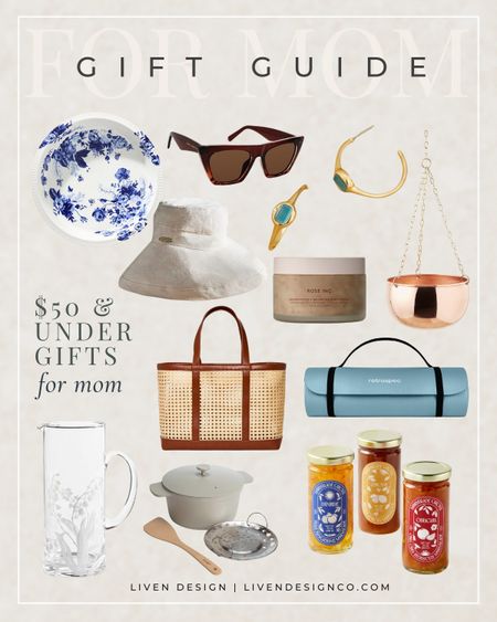 Mother's Day gift guide. Gift for her. Gift for mom. Cooking gift. Baking. Jewelry. Pie dish. Cane handbag. Woven bag. Glass pitcher. Jam. Marmalade. Copper planter. Sunglasses. Cookware. Gardening Gift. Garden gloves. Bath and body. Body scrub. Sun hat. Fedora. 

#LTKGiftGuide #LTKhome #LTKfindsunder50
