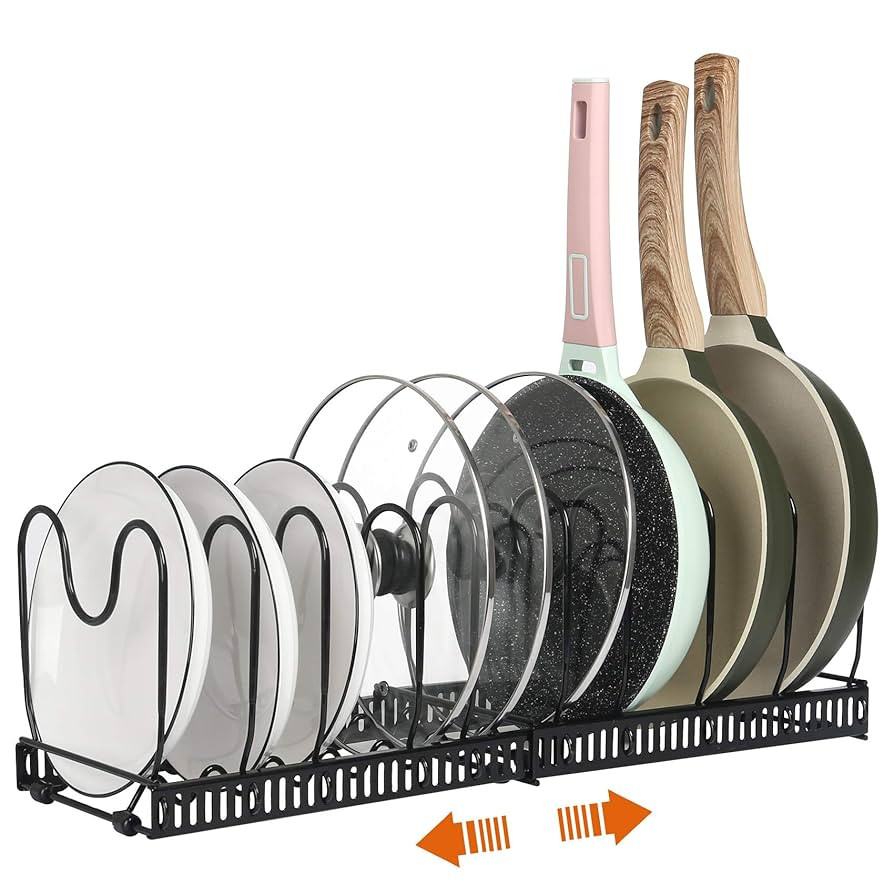 ROOHUA Pot Rack -Expandable Pan Organizer for Cabinet, Lid Holder with 10 Adjustable Compartment ... | Amazon (US)