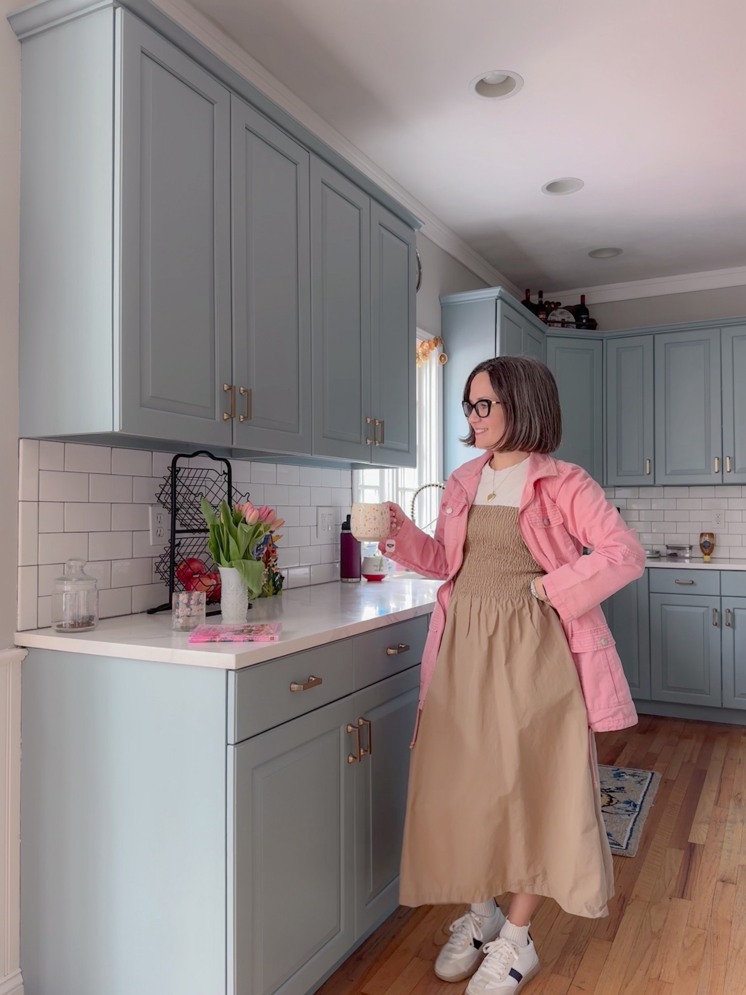 Yay spring! Coat is a thrift find, dress from Anthro a few years ago. Vionic sneakers. 

#LTKOver40 #LTKmomlife #LTKSeasonal