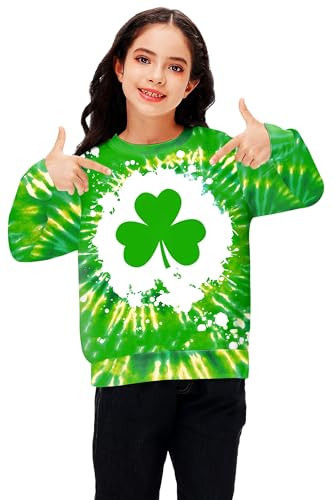 Remimi Shamrock Sweatshirts for Kids St Patricks Shirts Boys Girls Clover Tie Dye Irish Print Top 11-12 Years | Amazon (US)