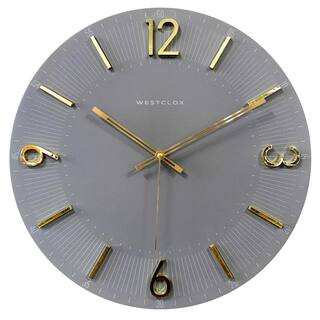 Westclox 33947- Contemporary Analog 16" Quartz Wall Clock - Gray with Raised Gold Numbers - ... | The Home Depot