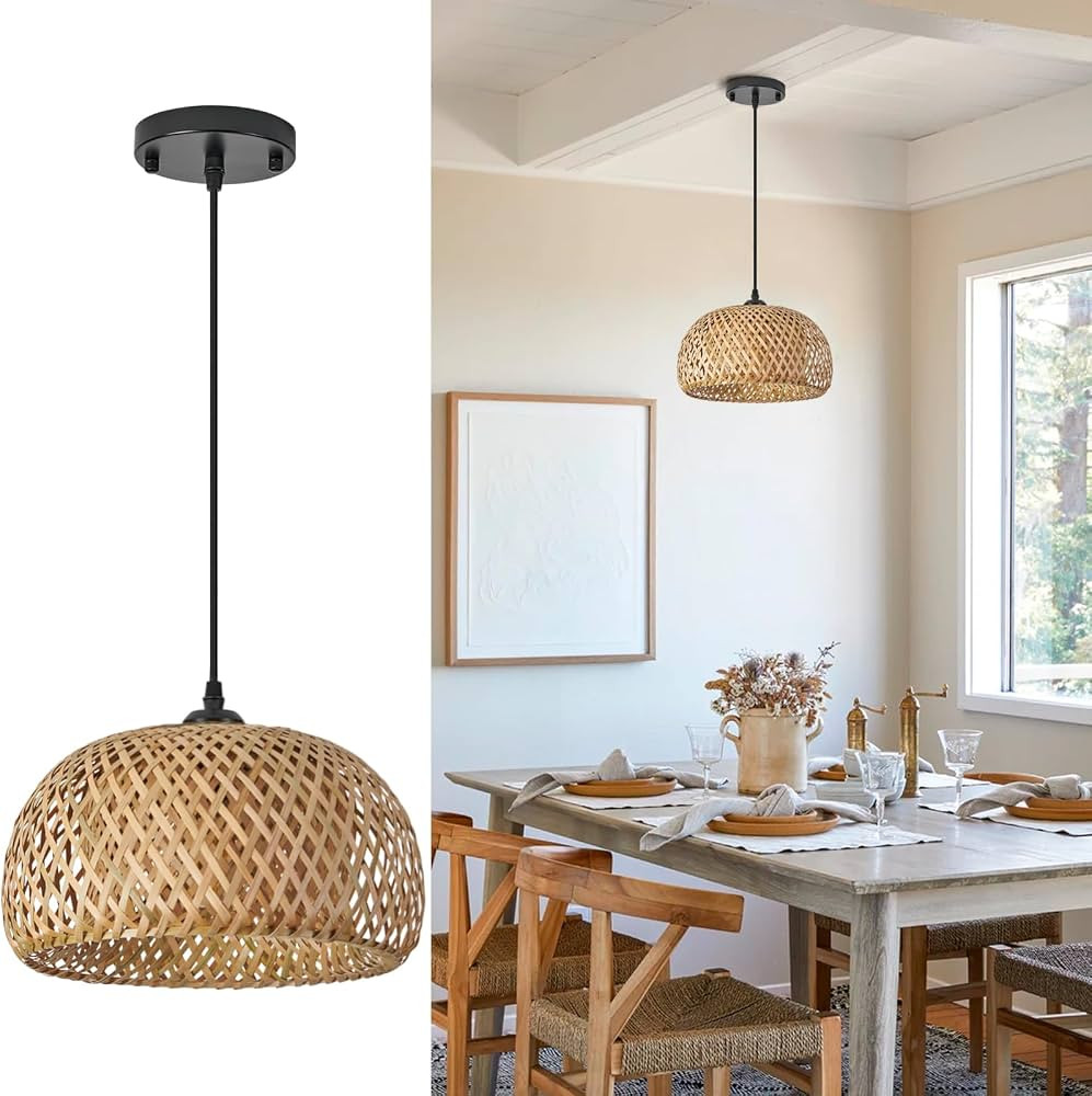 TERLEENART Bamboo Pendant Light,1pcs Boho Round Basket Chandelier Handmade Woven Pendant Light, N... | Amazon (US)