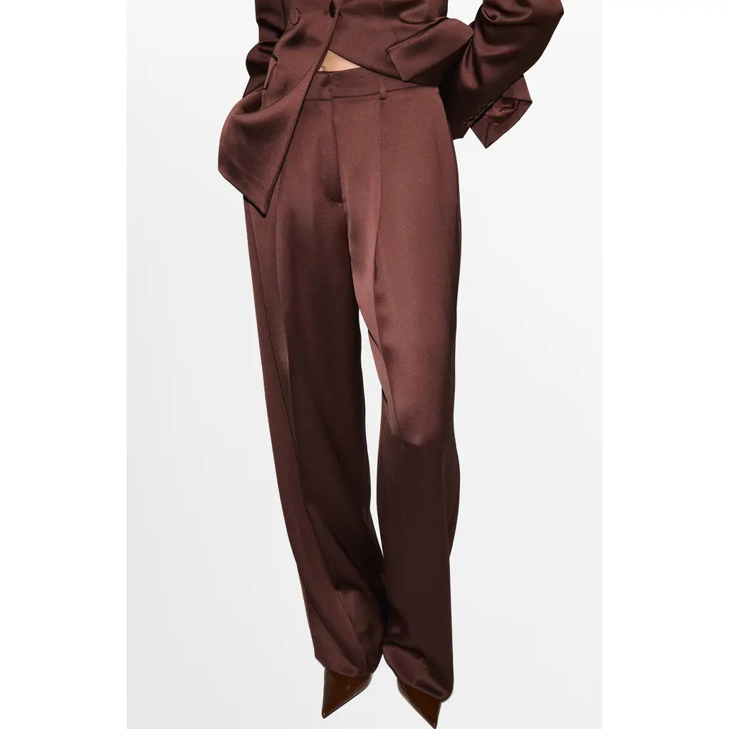 MANGO Pleated Satin Pants in Brown at Nordstrom Rack, Size 10 | Nordstrom Rack