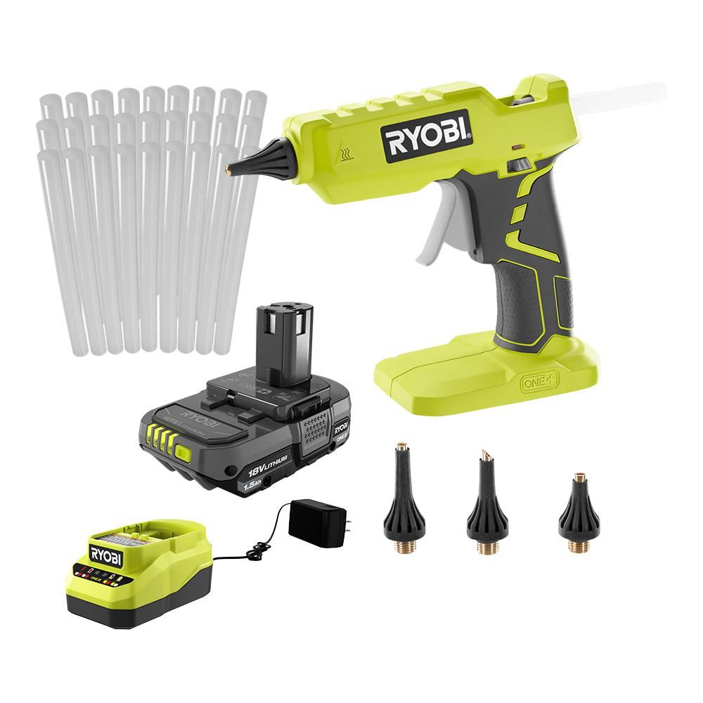 RYOBI ONE+ 18V Cordless Full Size Glue Gun Kit w/ Battery, Charger, 3-Piece Glue Gun Accessory Nozzl | The Home Depot