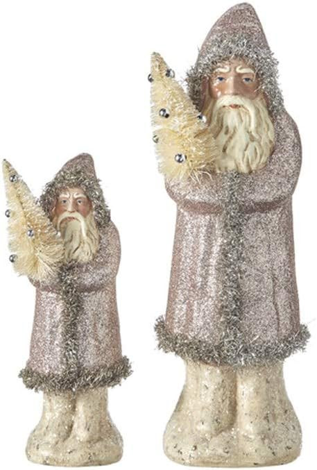RAZ Imports 2021 Peppermint Parlor 12-inch Santa Holding Bottle Brush Tree Figurine, Set of 2 | Amazon (US)