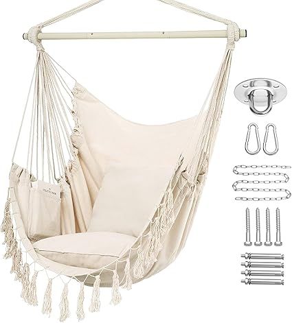 Y- STOP Hammock Chair Hanging Rope Swing, Max 500 Lbs, 2 Cushions Included, Large Macrame Hanging... | Amazon (US)