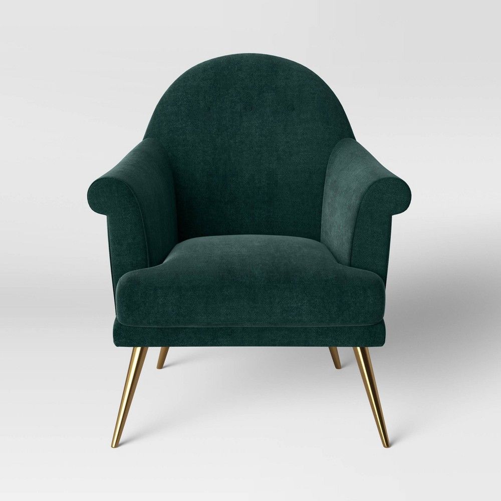 Myna Tufted Armchair with Brass Legs Forest Green - Opalhouse | Target