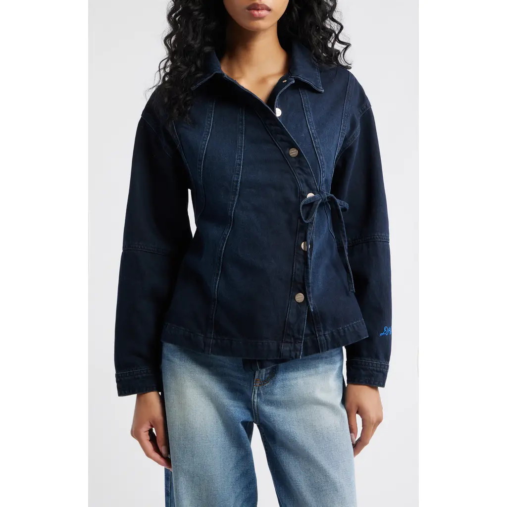 Damson Madder Finella Asymmetric Denim Shirt Jacket in Blue at Nordstrom Rack, Size 12 Us / 16 Uk | Nordstrom Rack