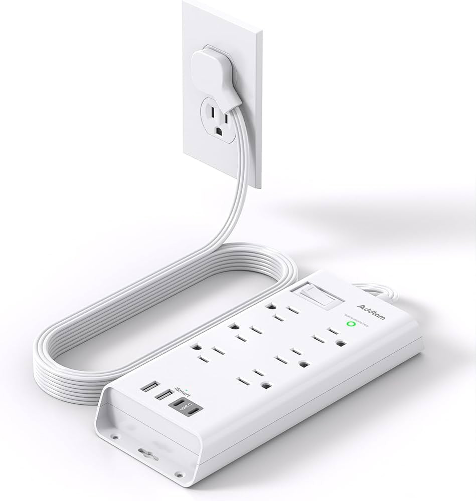Surge Protector Power Strip, Addtam Flat Plug Extension Cord with 6 Outlet 4 USB Ports (2 USB C),... | Amazon (US)