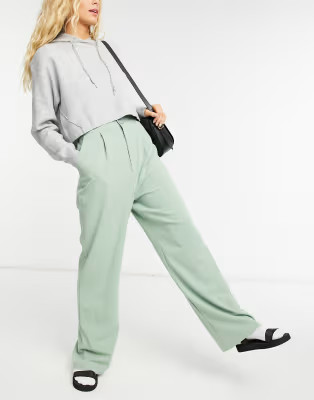 Stradivarius wide leg relaxed dad pants in sage green | ASOS (Global)