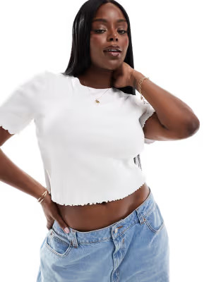 COLLUSION Plus lettuce edge ribbed T-shirt in white | ASOS (Global)
