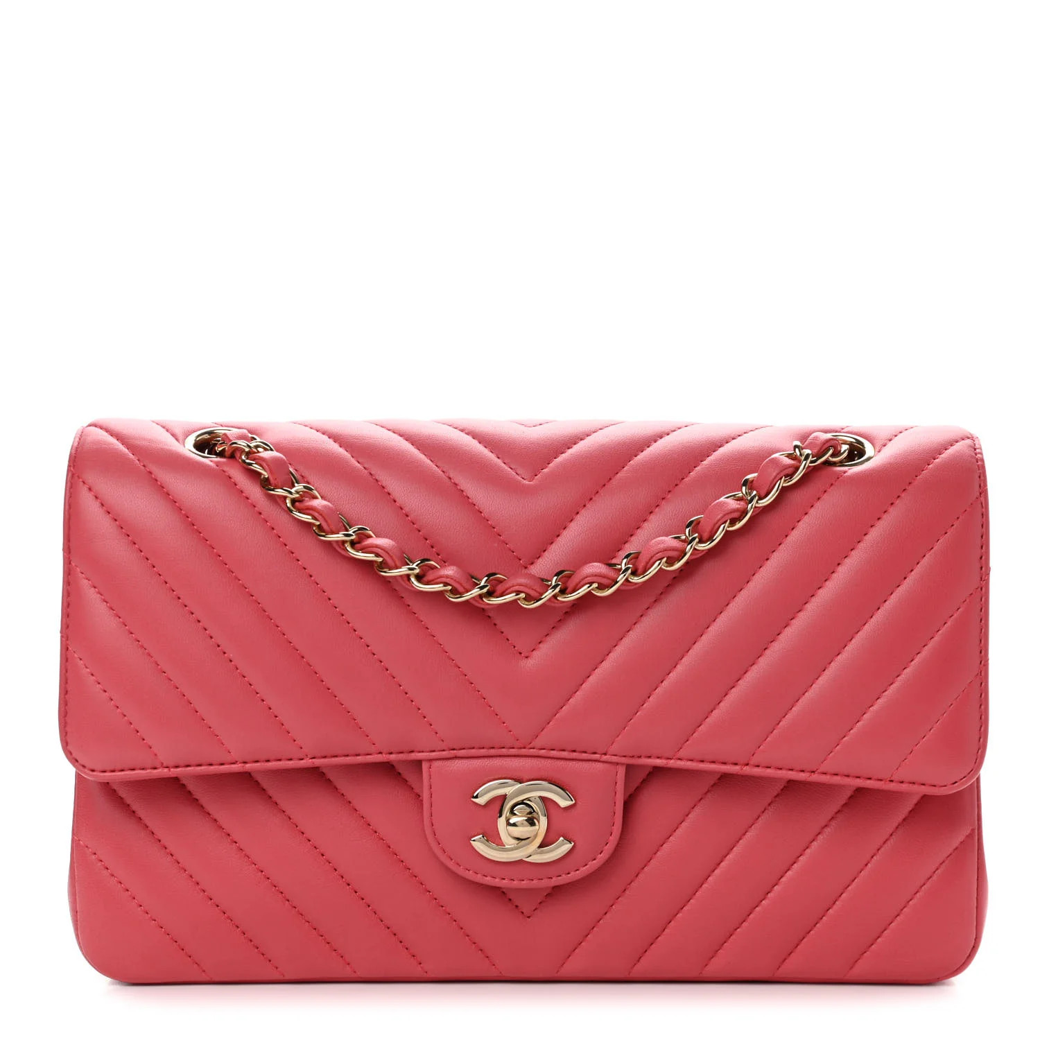 CHANEL Lambskin Chevron Quilted Medium Double Flap Pink | FASHIONPHILE | Fashionphile