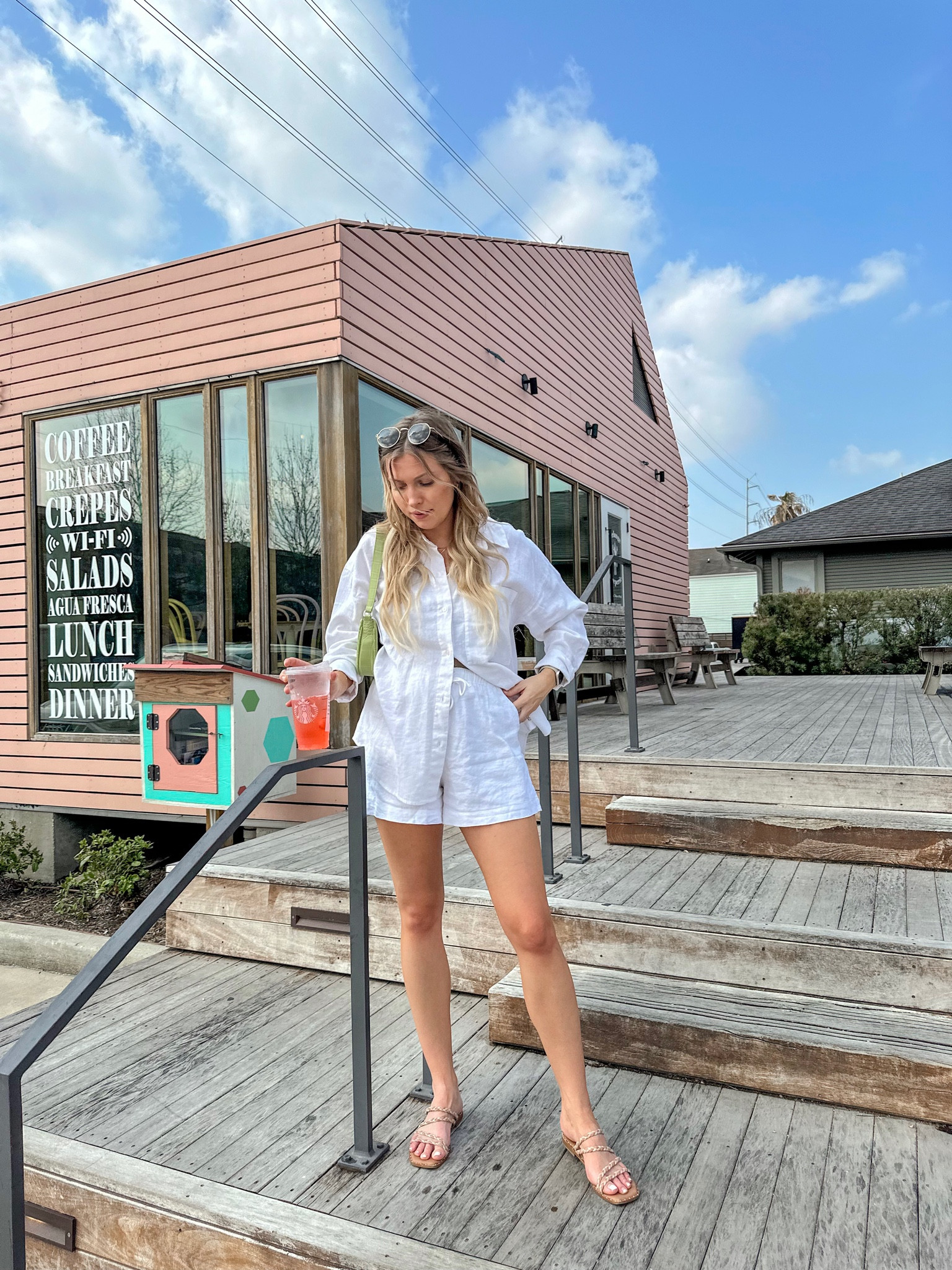 Casual spring outfit
Poplin button up in M
Pull on linen shorts in M - sized up for bump
Sandals run tts

#LTKbump #LTKstyletip #LTKtravel