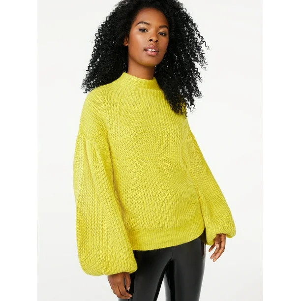 Scoop Women's Cozy Mock Neck Sweater with Balloon Sleeves - Walmart.com | Walmart (US)