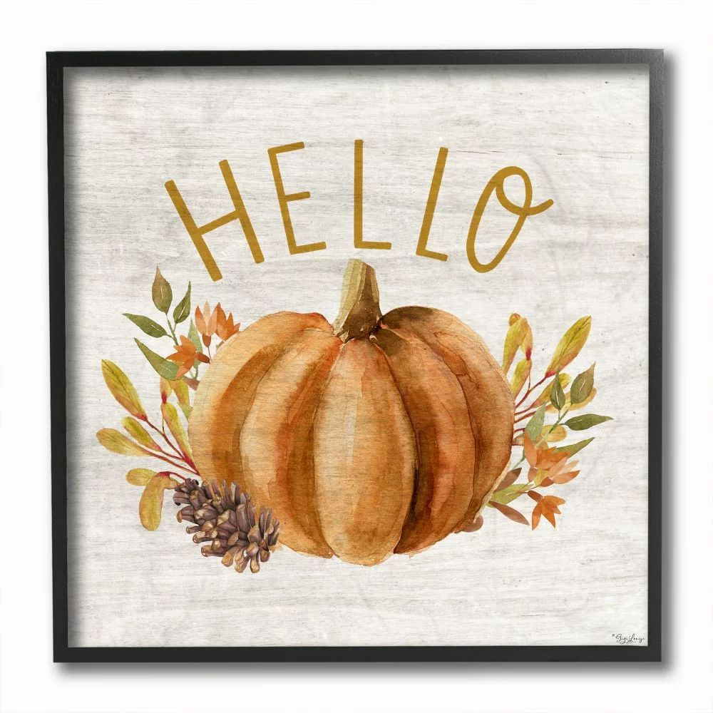 Stupell Industries Hello Pumpkin Autumn Pinecone Orange Brown Fall Seasonal Framed Wall Art Desig... | Walmart (US)