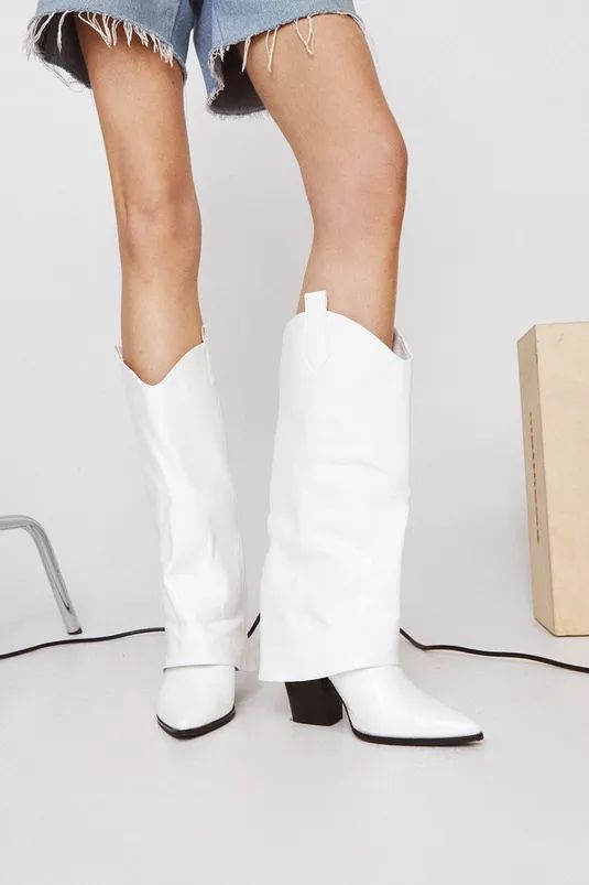 Faux Leather Cuffed Cowboy Boots | Nasty Gal (US)