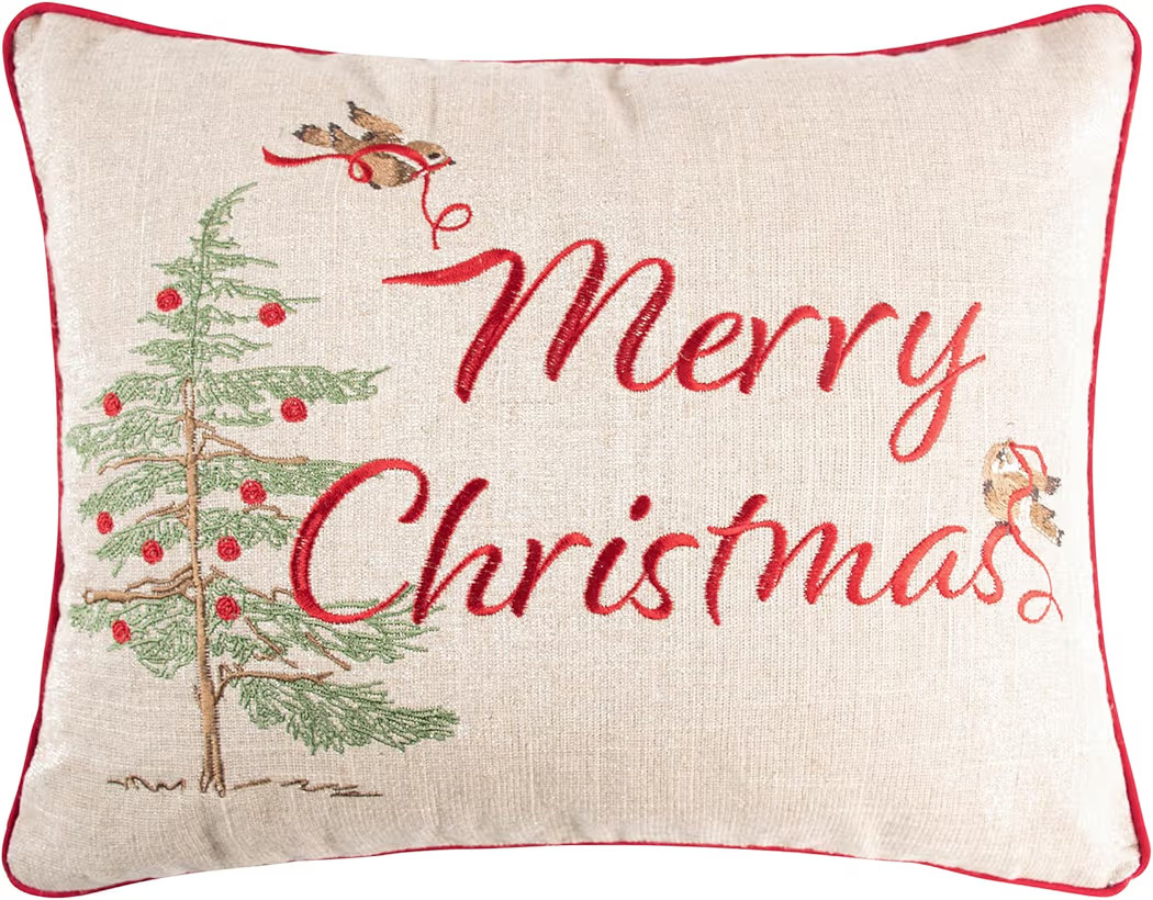 Levtex Home - Tinsel Tidings - Embroidered Birds - Decorative Pillow (14x18in.) - Cream Red Green | Amazon (US)