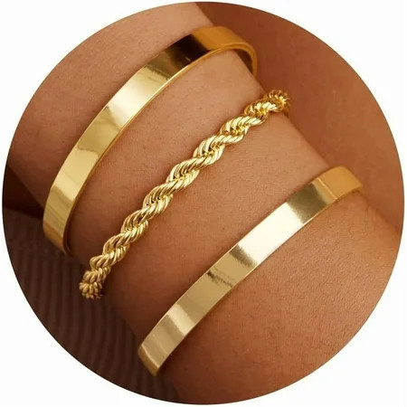 Gold Bracelets for Women Non Tarnish Dainty 14K Gold Plated Bangle Cuff Bracelets Stack for Women,Stackable Bracelet Gold Jewelry Trendy Gifts Adjustable | Walmart (US)