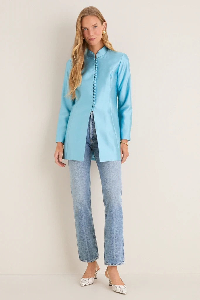 Robins Egg Blue Dupioni Mandarin Collar Tamara Tunic | Tuckernuck (US)