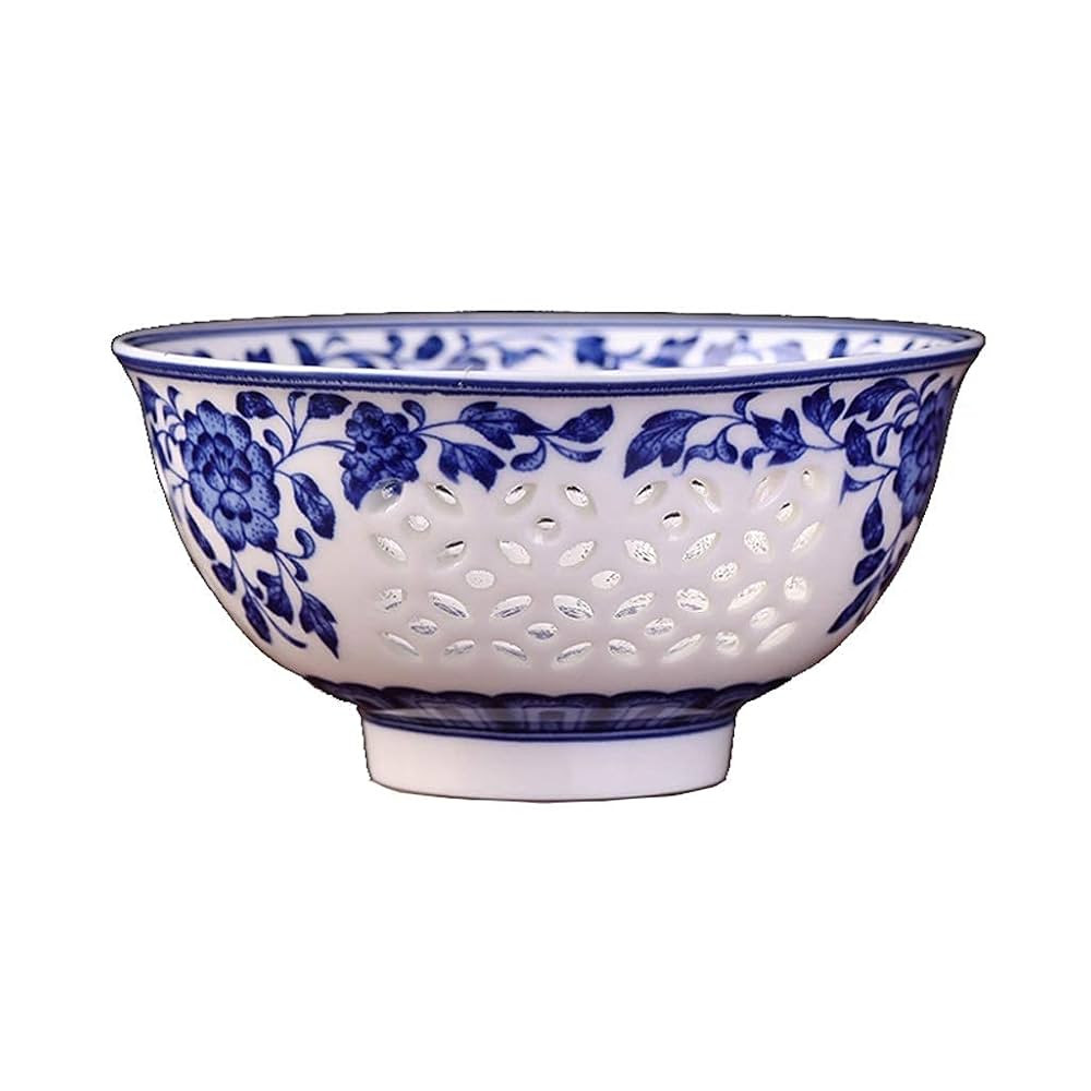 Household Ceramic Bowl Blue and White Exquisite Bowl Household Chinese High-Foot Anti-scalding Mi... | Amazon (US)