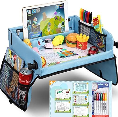 Amazon.com: Upgraded Kids Travel Tray with Dry Erase Top Car Seat Travel Tray with 16 Organizer P... | Amazon (US)