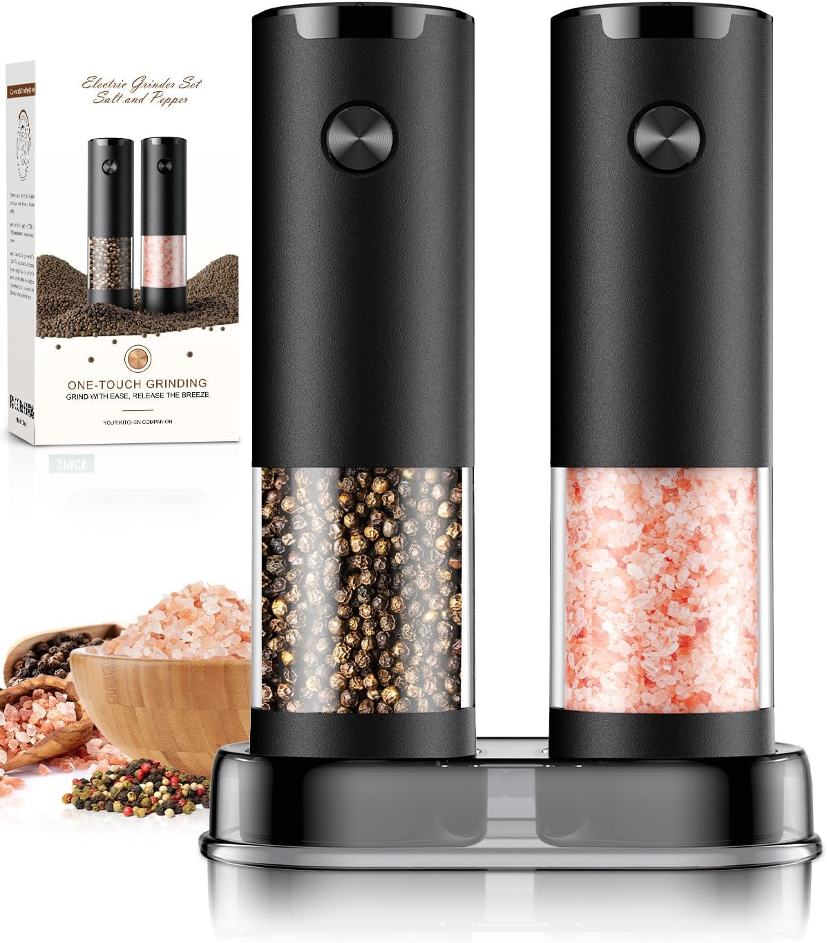 Electric Salt and Pepper Grinder Set Automatic Battery Pepper Mill Shakers Adjustable Coarseness ... | Amazon (US)