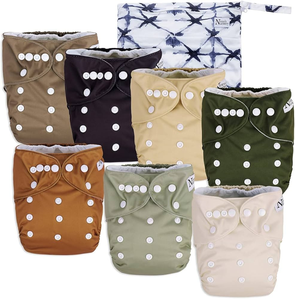 Nora's Nursery Cloth Diapers 7 Pack with 7 Bamboo Inserts & 1 Wet Bag - Waterproof Cover, Washabl... | Amazon (US)