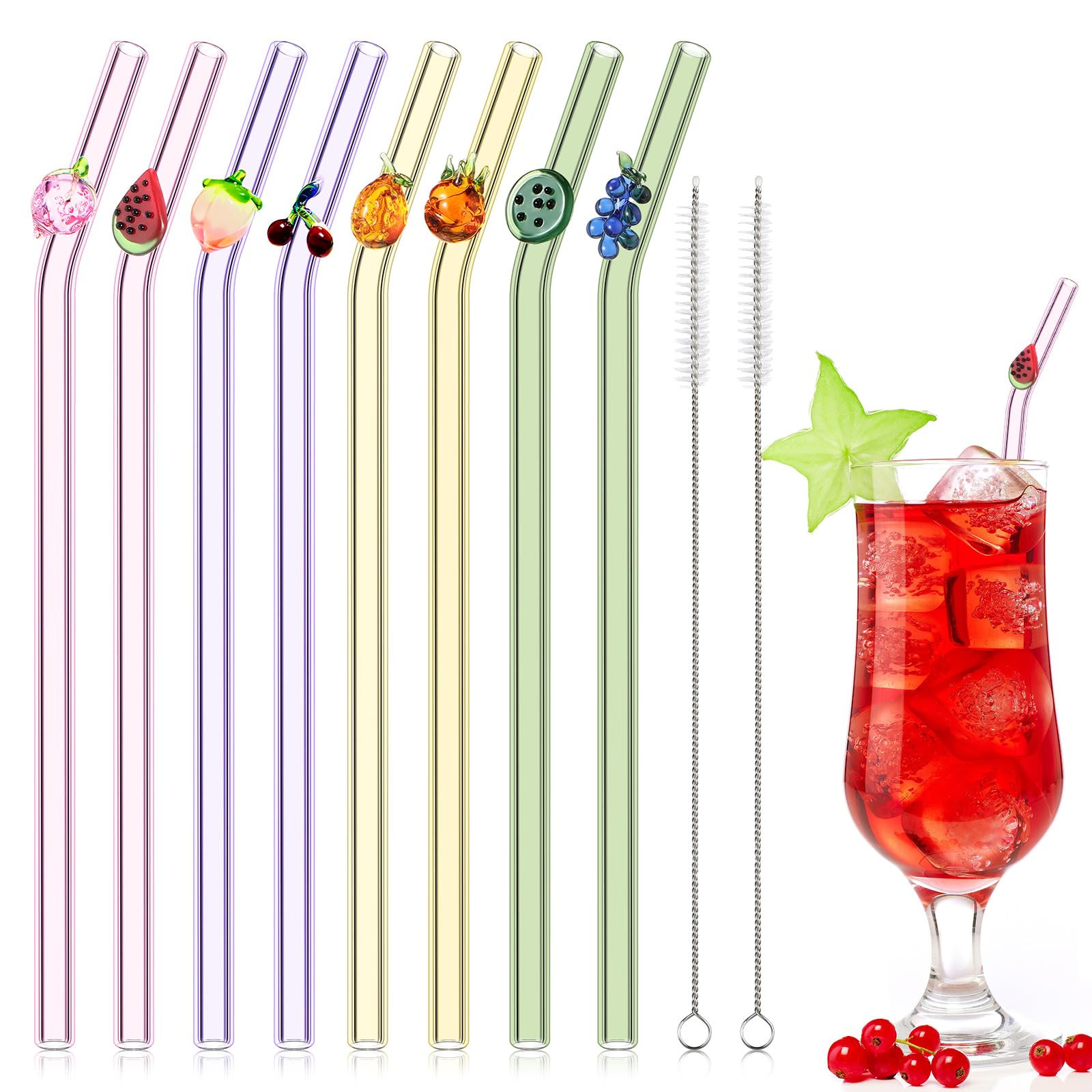 8 Pcs Reusable Glass Straws With Fruit Cute Fruit Desigh Drinking Straws 8in x 8mm Colorful Party... | Amazon (US)