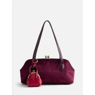 Free Assembly Women's Faux Suede Shoulder Bag with Mini Bag Charm, Deep Chianti | Walmart (US)