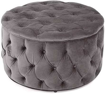 Provence Dark Grey Tufted New Velvet Round Ottoman | Amazon (US)