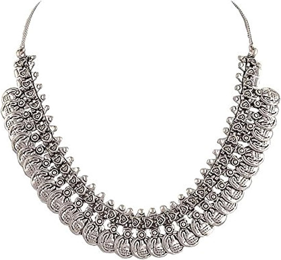 Sansar India Silver Tone Oxidised Metal Boho Bollywood Indian Choker Necklace Jewelry for Women | Amazon (US)
