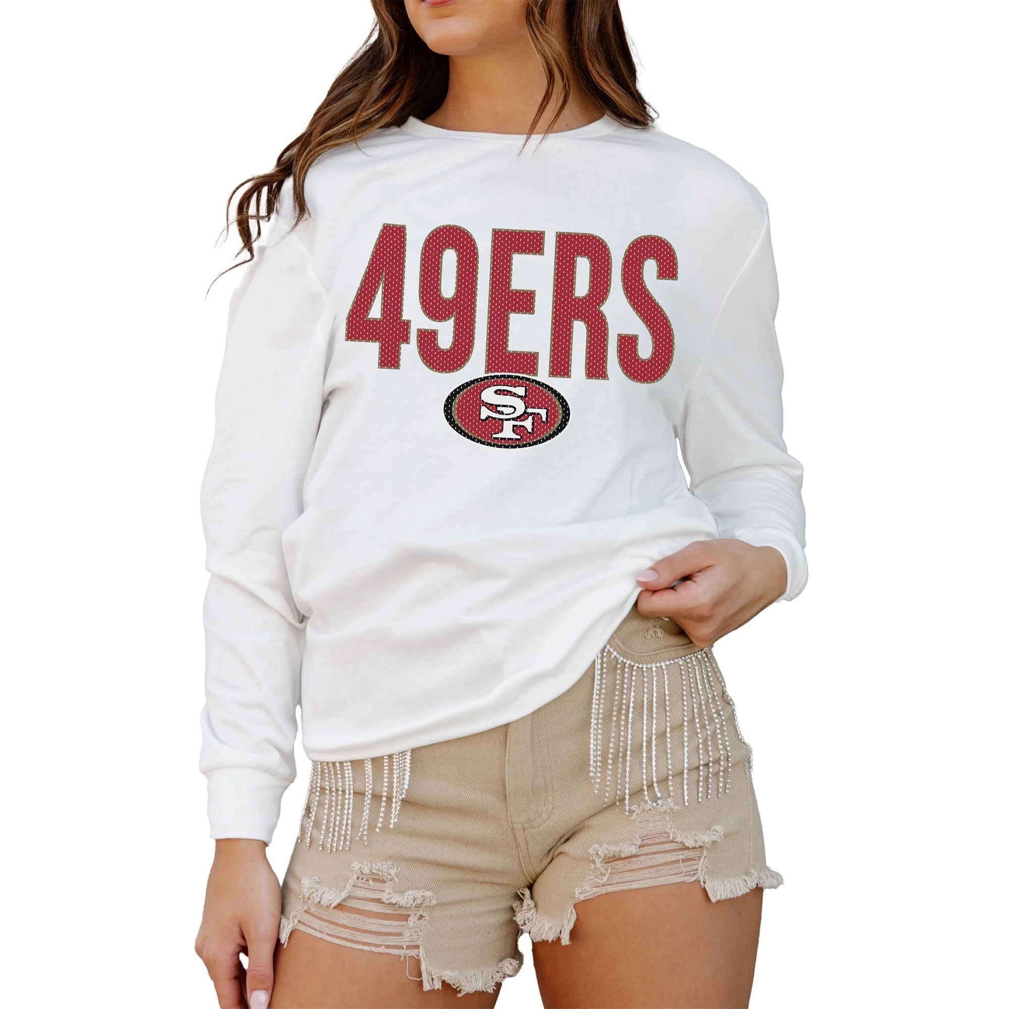 Women's Gameday Couture  White San Francisco 49ers  Always Ready Drop Shoulder Long Sleeve T-Shir... | Walmart (US)