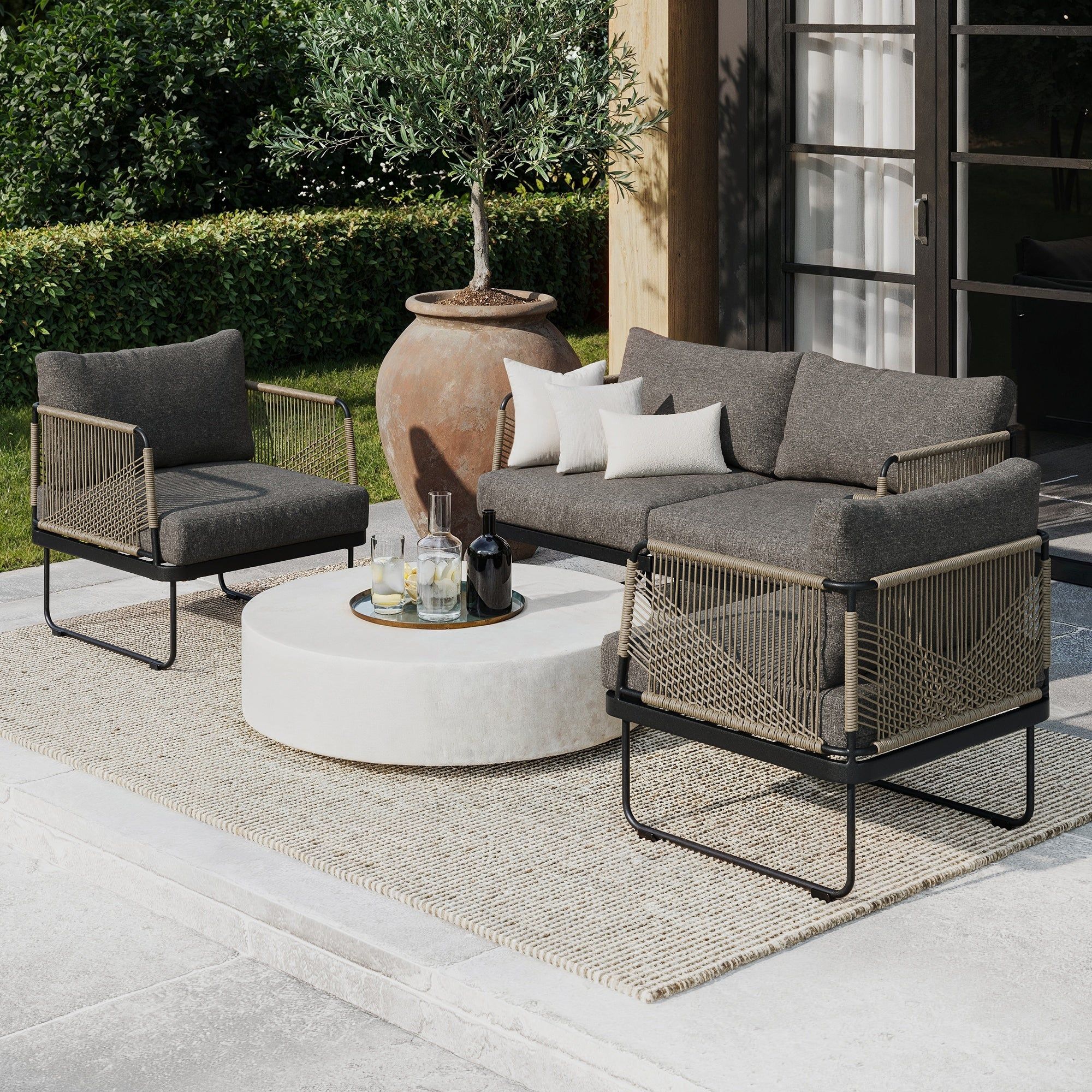Outdoor Set Cord Patio Loveseat & 2 Arm Chairs Gray | Nathan James