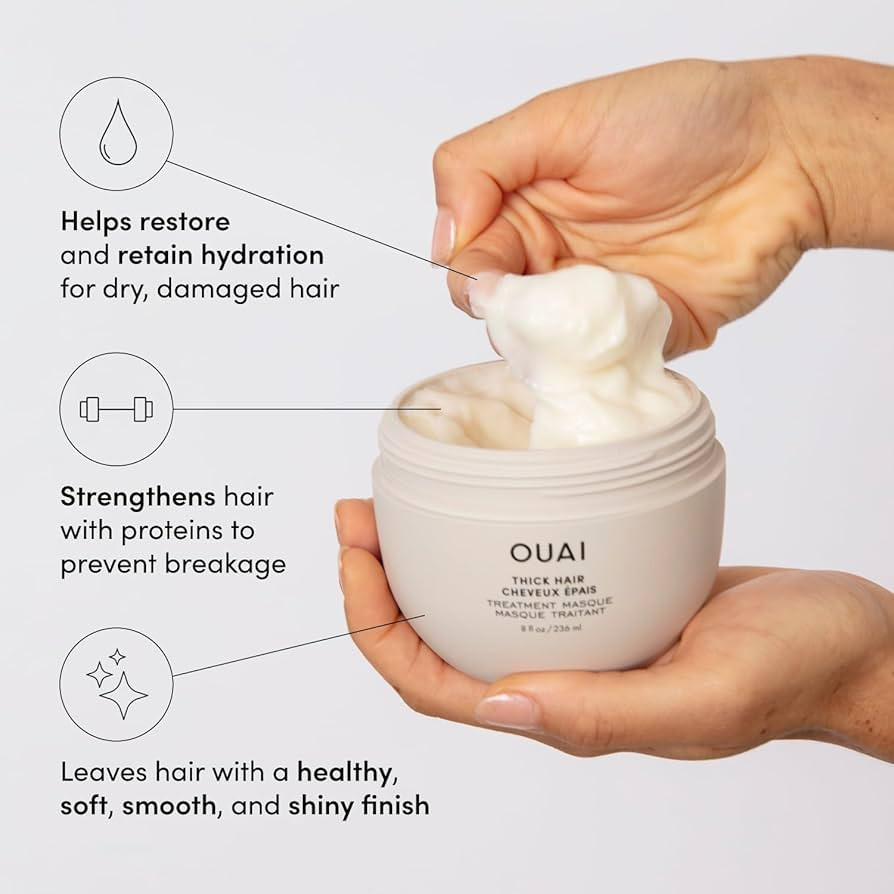 OUAI Thick Hair Mask - Hair Treatment Masque with Almond Oil, Olive Oil, & Hydrolyzed Keratin to ... | Amazon (US)