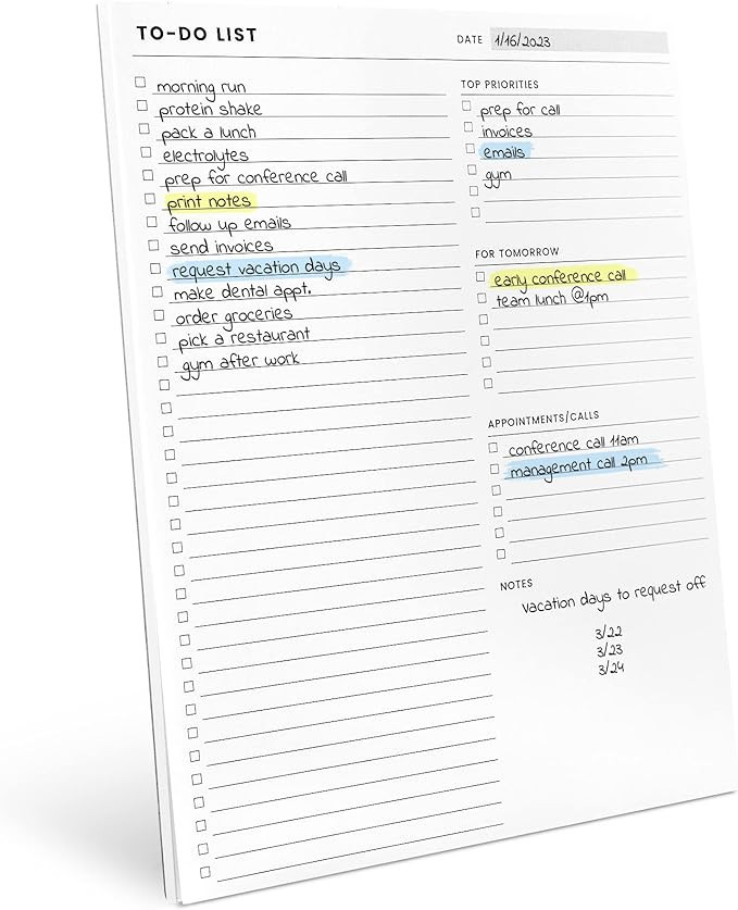 To Do List Notepad: With Multiple Functional Sections - Large Size 8.5x11" 52 Sheets - Tear Off D... | Amazon (US)