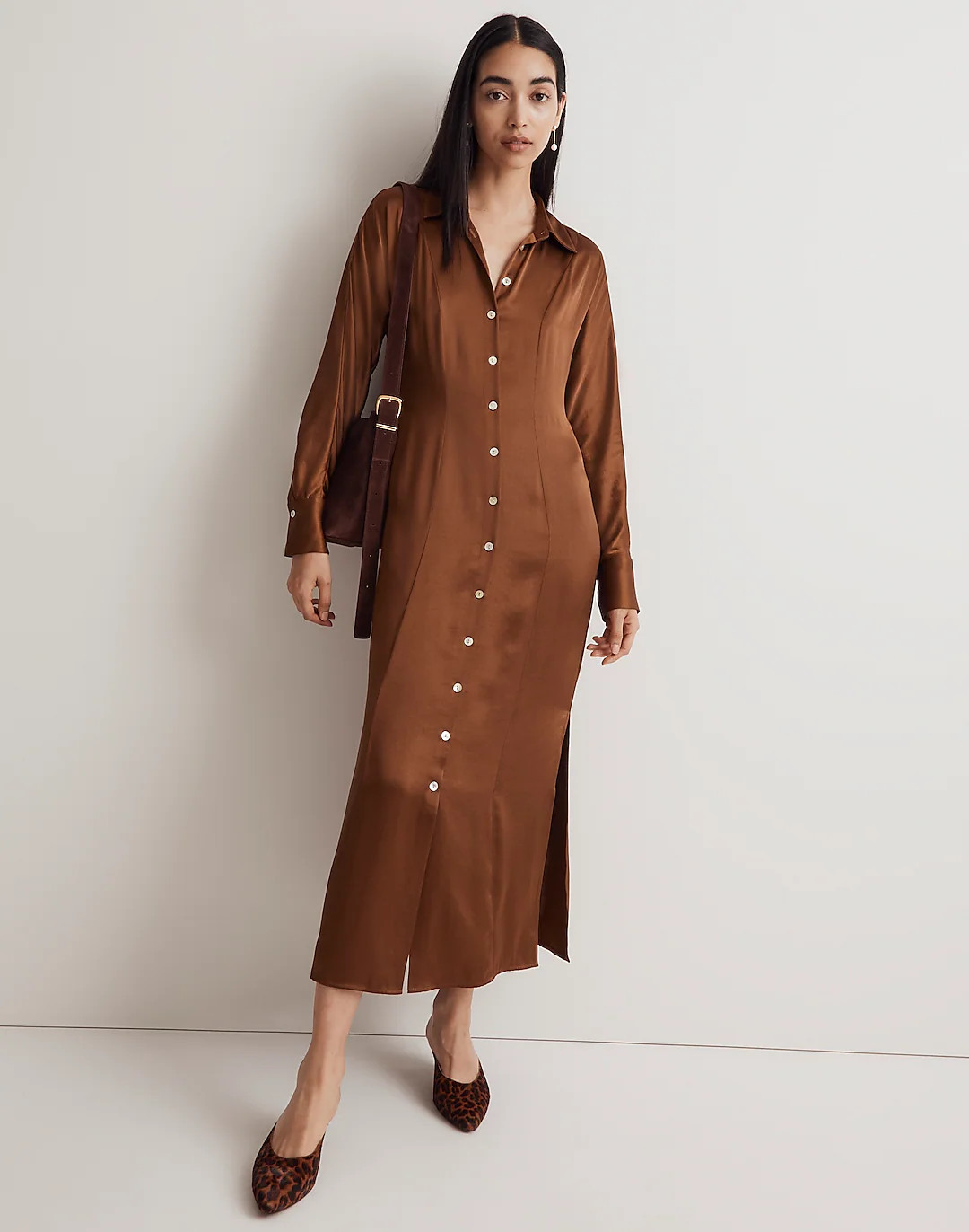 Satin Button-Front Midi Shirtdress | Madewell