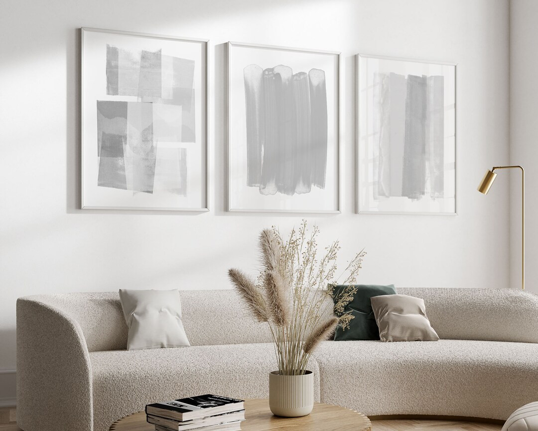 Grey & White Contemporary Abstract Painting Set of 3 Prints - Etsy | Etsy (US)