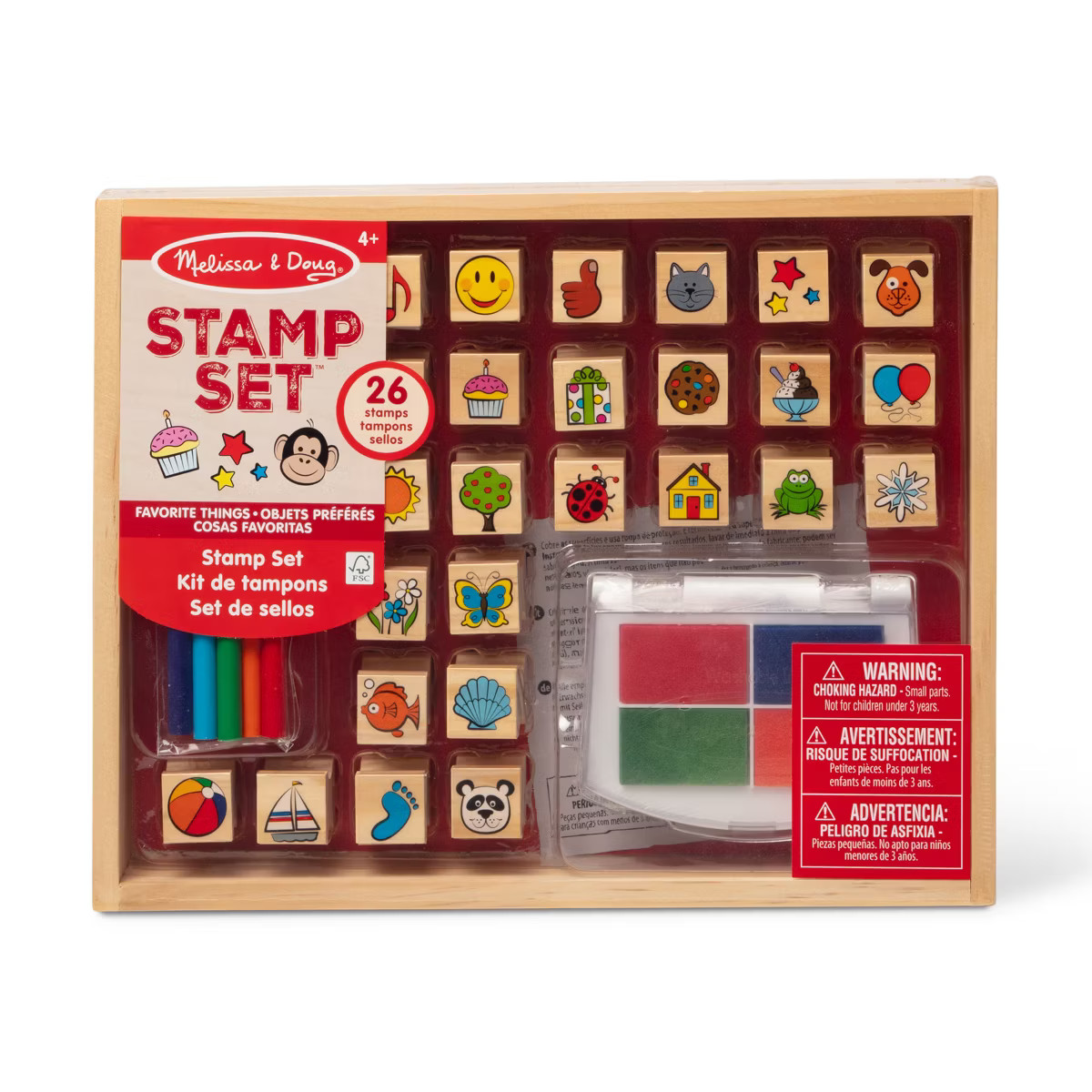 Melissa & Doug Wooden Stamp Set, Favorite Things - 26 Wooden Stamps, 4-Color Stamp Pad | Target