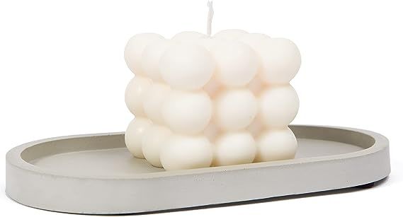 Kalm Home Decor - Bubble Candle, and Concrete Oval Tray - Scented Cute and Unique Soy Wax Cube Ca... | Amazon (US)