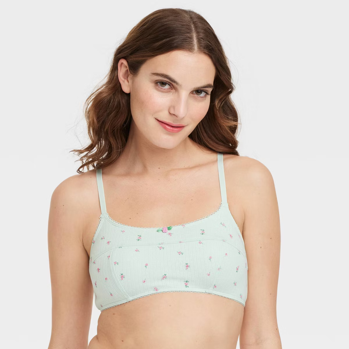 Women's Floral Print Pointelle Bralette - Colsie™ Light Green XS | Target