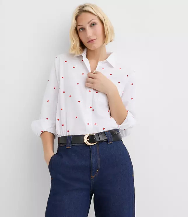Heart Embroidered Everyday Relaxed Pocket Shirt | LOFT