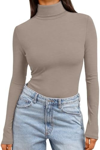 Trendy Queen Women's Turtleneck Long Sleeve Shirts Fall Fashion Basic Thermal Underwear Tops Wint... | Amazon (US)