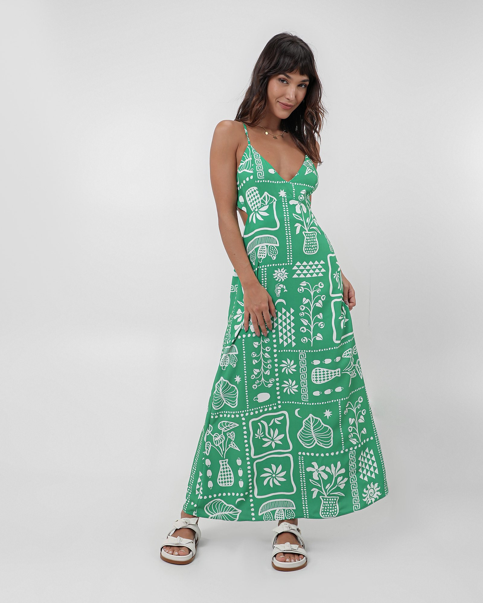 Vestido longo com amarração alma tropical verde | Pool by Riachuelo | Riachuelo (BR)