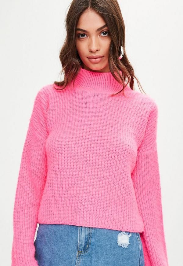 Pink High Neck Knitted Jumper | Missguided (US & CA)
