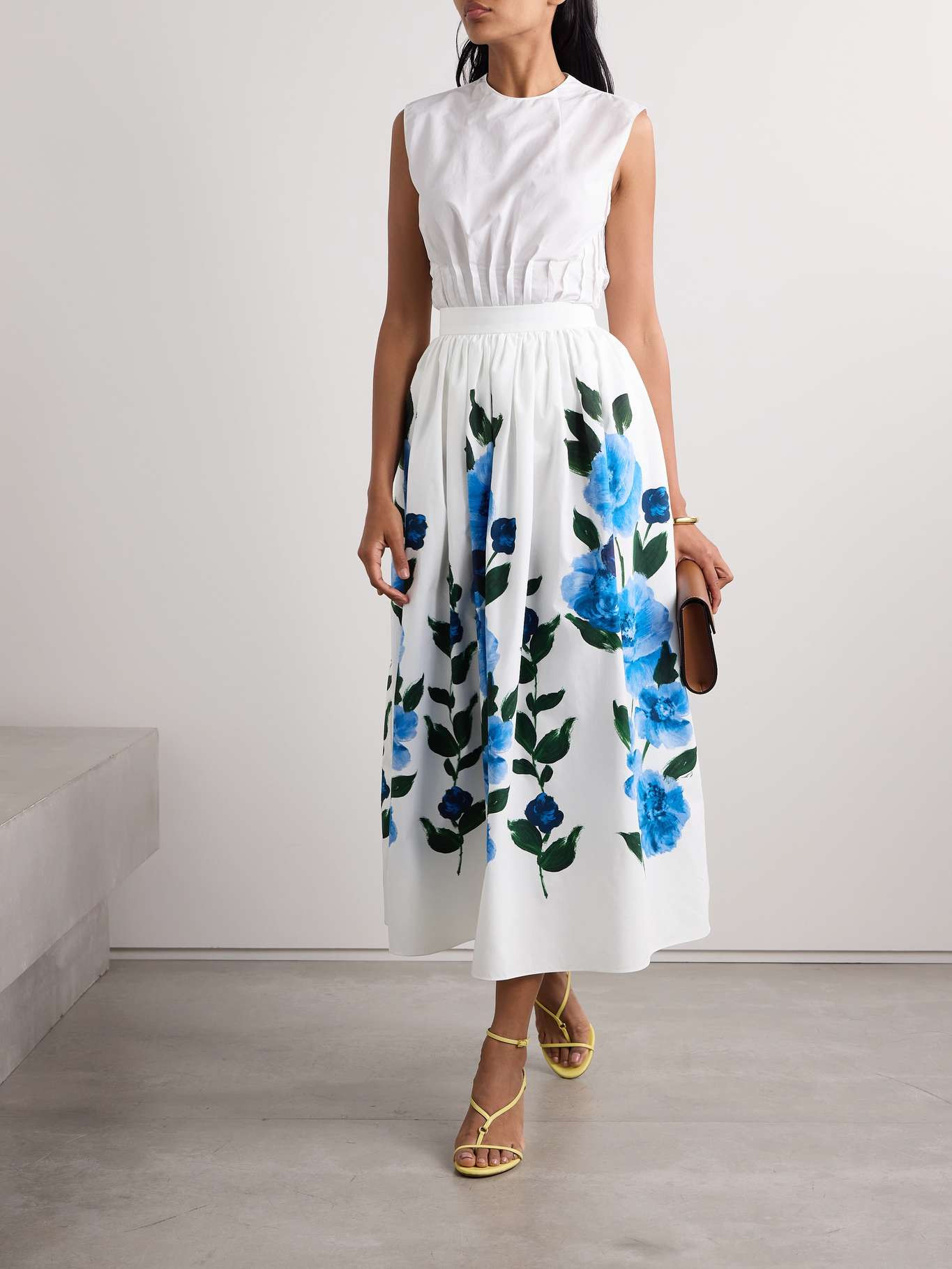 Gathered floral-print cotton-poplin midi skirt | NET-A-PORTER (US)
