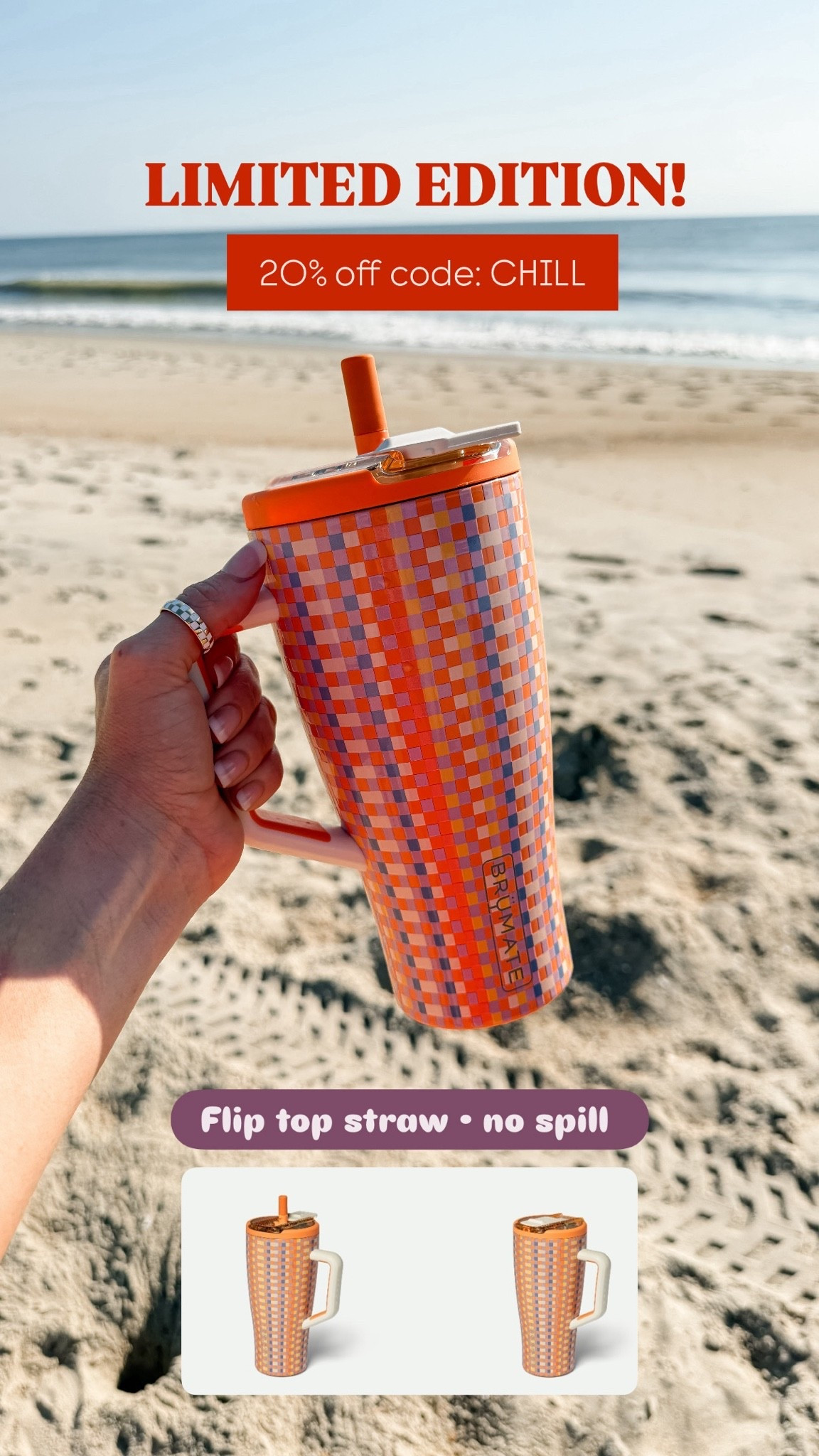 🧡LIMITED EDITION🧡 flip straw 30oz in vibe check! Use code: CHILL for 20% 
#summervibes #brumate #vibes #h2o #vacation @brumate